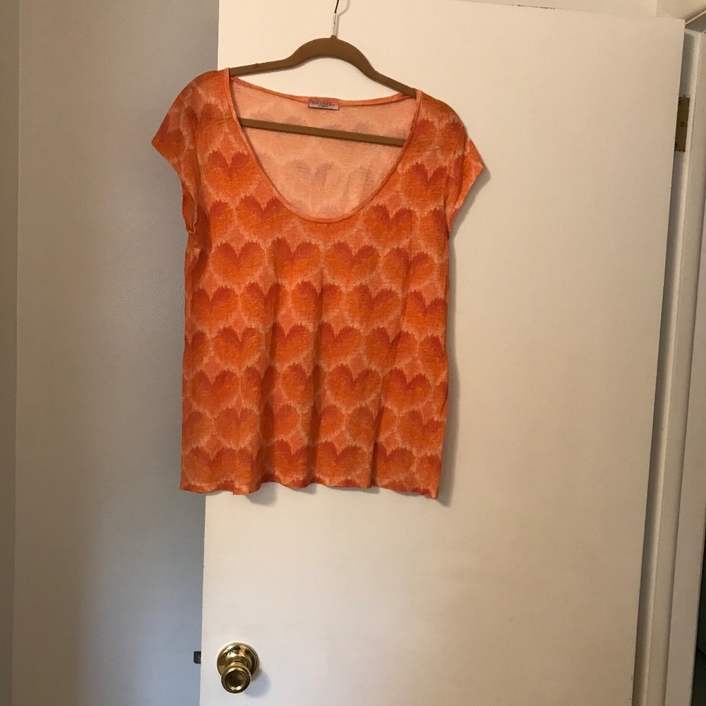 Calypso St Bart Linen Heart T-shirt in Shades of Orange